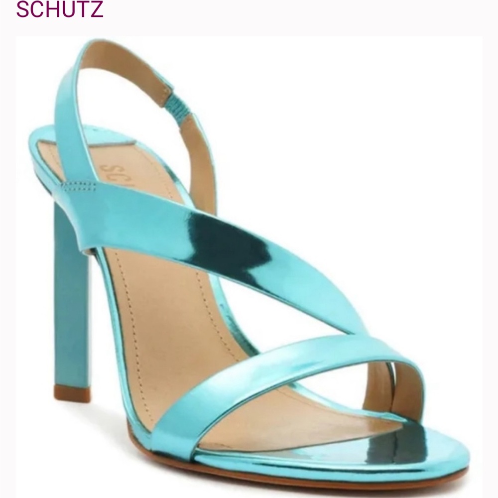 NIB sparkly sexy Party SCHUTZ Kelly sandal metallic blue heel stiletto
